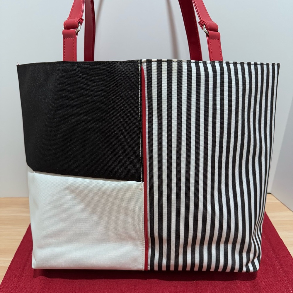 Designed Exclusively Lancome Beach Tote Bag Canvas Striped Black White Red